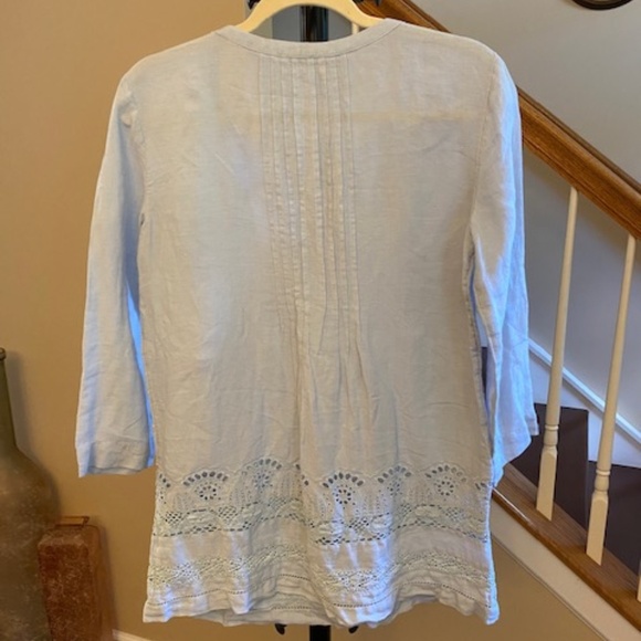 Sundance 100% Linen Pintuck & Crochet Tunic Blouse Tunic Size Small - Picture 2 of 11